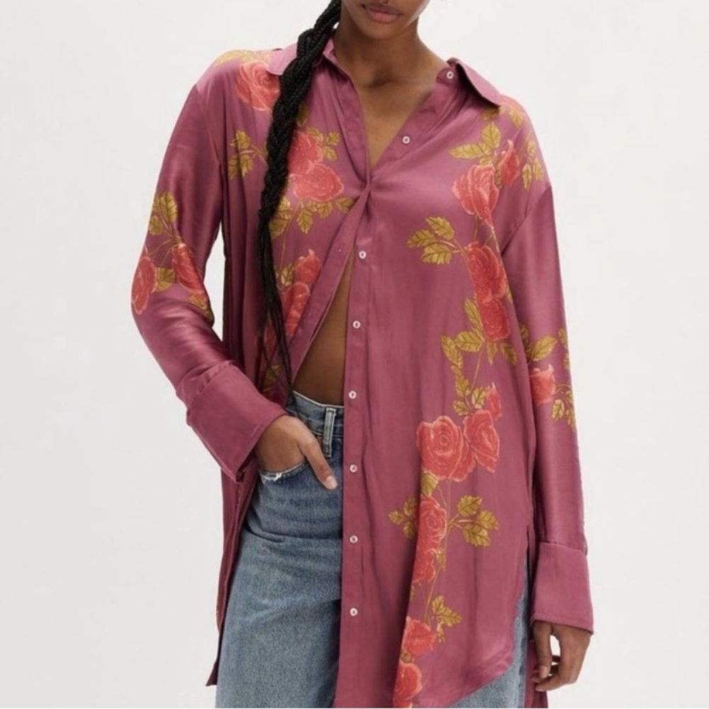 Free People Off The Vine Button-Down Shirt (Roses) 
NEW WITH TAG Size Large Pink